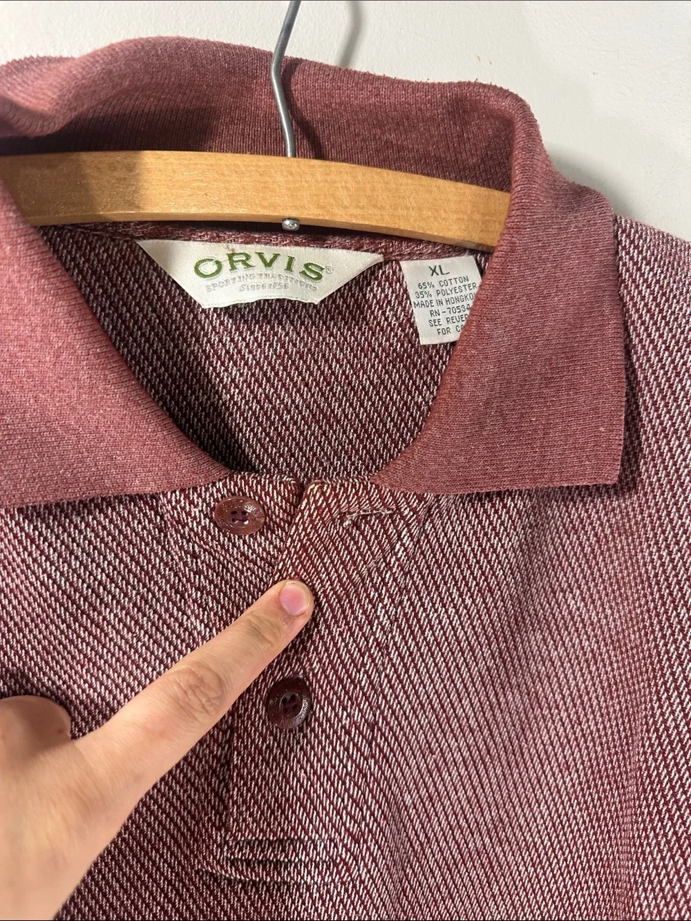 Orvis Heathered Mauve Polo Sweater with Elbow Patches Men's XL